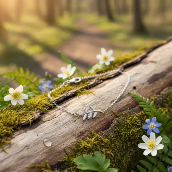Shimmering Leaf Silver Chain Bracelet - Image 2